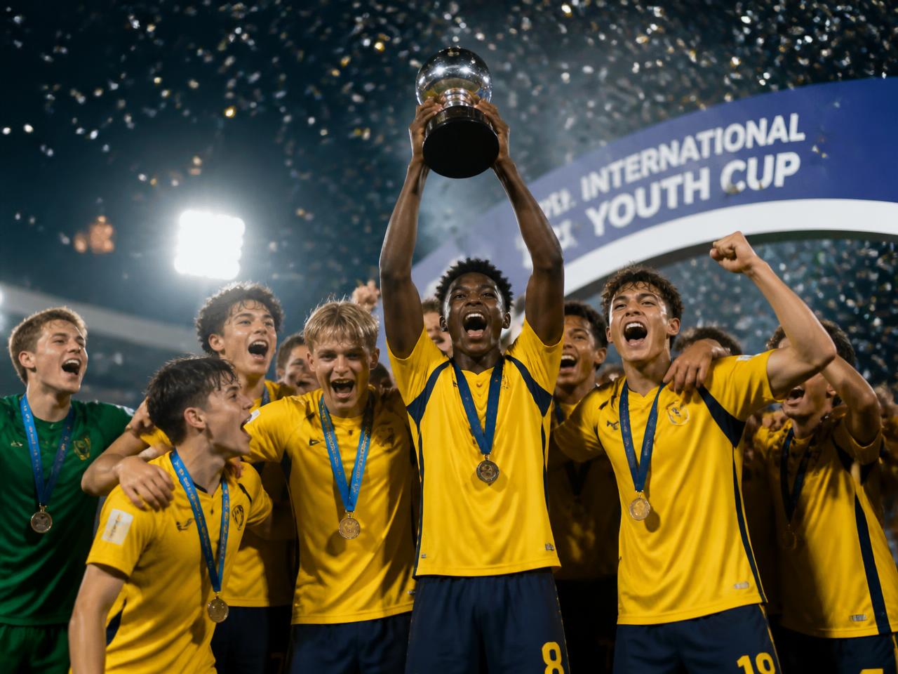 Young players celebrating at an international youth tournament